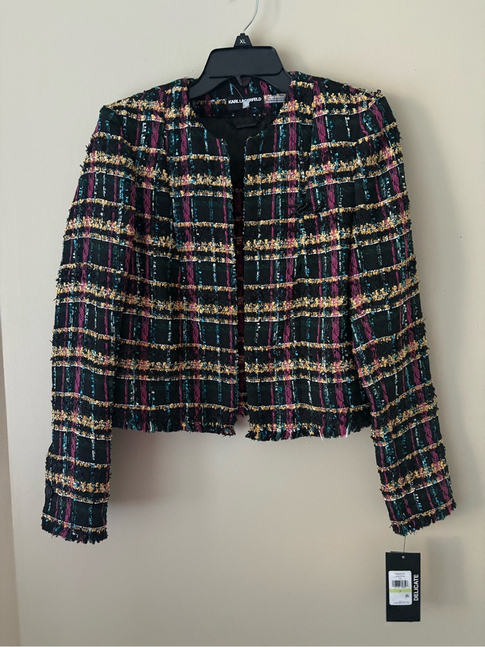 Karl Lagerfeld Black Tweed Jacket with Stripes Sz 4 New